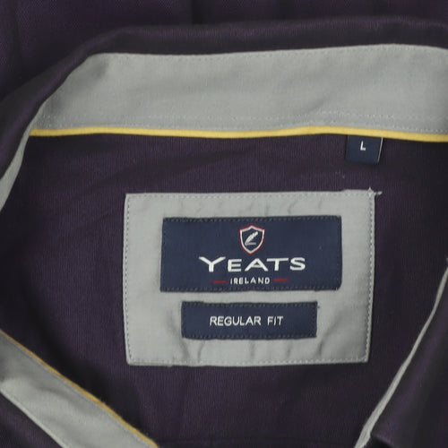 Yeats Ireland Men's Purple Cotton Button-Up Long Sleeve Shirt L Regular Fit
