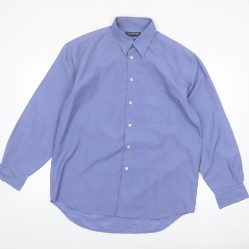 Whispering Smith Men's Blue Long Sleeve Polyester Button-Up Shirt M