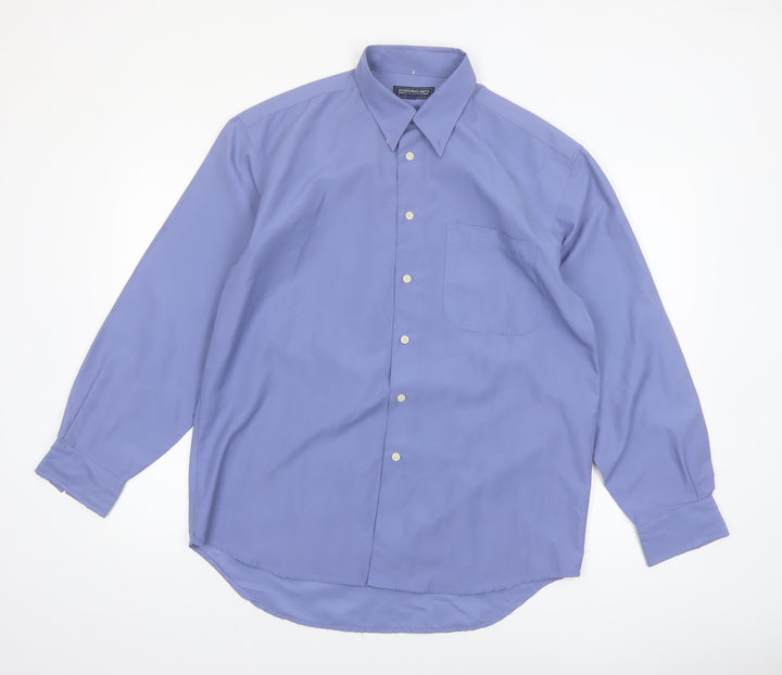 Whispering Smith Men's Blue Long Sleeve Polyester Button-Up Shirt M