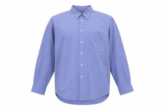 Front view of Whispering Smith Men's Blue Long Sleeve Polyester Button-Up Shirt M