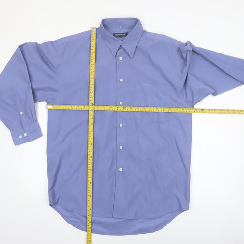 Whispering Smith Men's Blue Long Sleeve Polyester Button-Up Shirt M