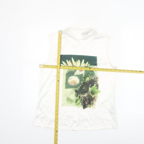 Rowen Avenue Women’s White Sleeveless Collared Floral Blouse Size 10