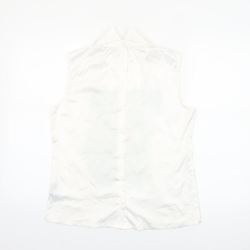Rowen Avenue Women’s White Sleeveless Collared Floral Blouse Size 10