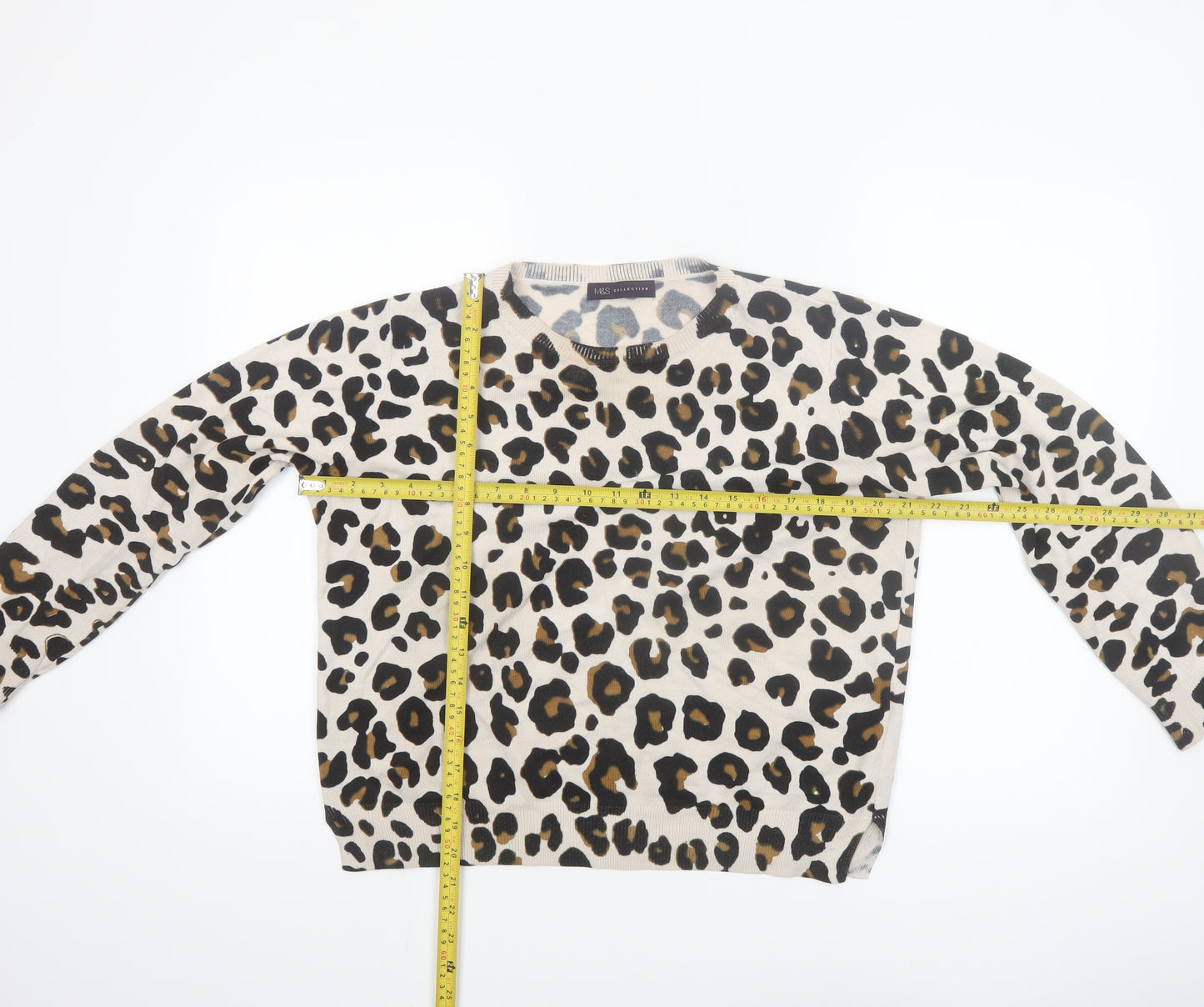 Marks and Spencer Women’s Beige Leopard Print Acrylic Jumper Size 14