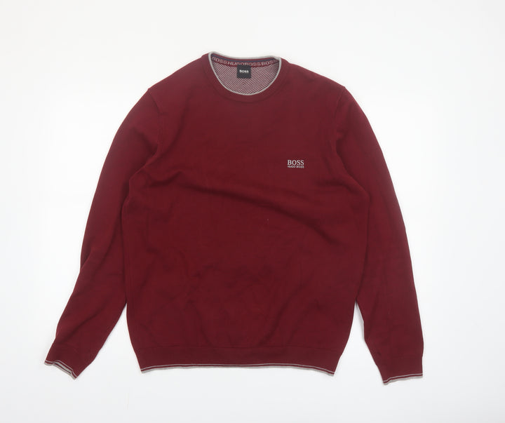 Hugo Boss Men’s Red Cotton Knit Crew Neck Jumper Size L