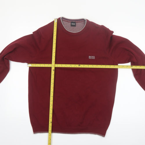 Hugo Boss Men’s Red Cotton Knit Crew Neck Jumper Size L