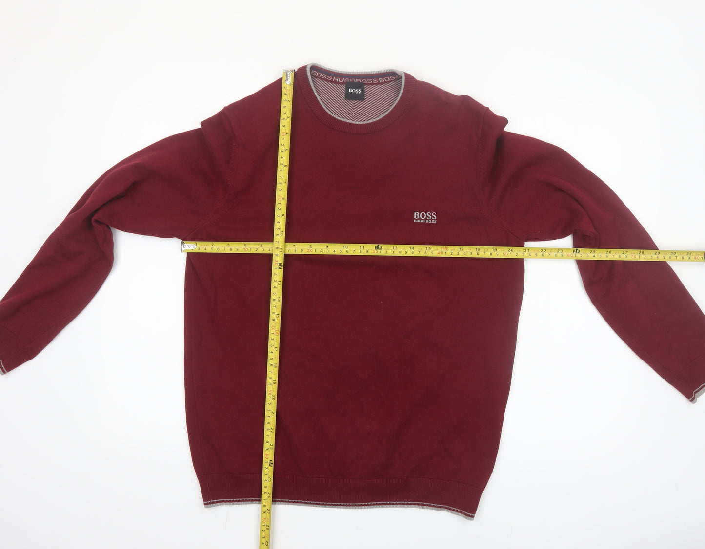 Hugo Boss Men’s Red Cotton Knit Crew Neck Jumper Size L