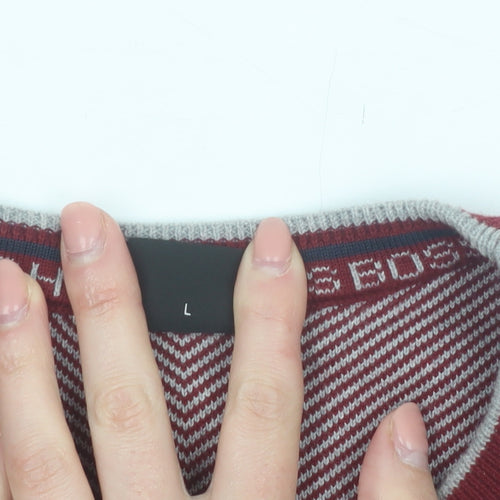 Hugo Boss Men’s Red Cotton Knit Crew Neck Jumper Size L