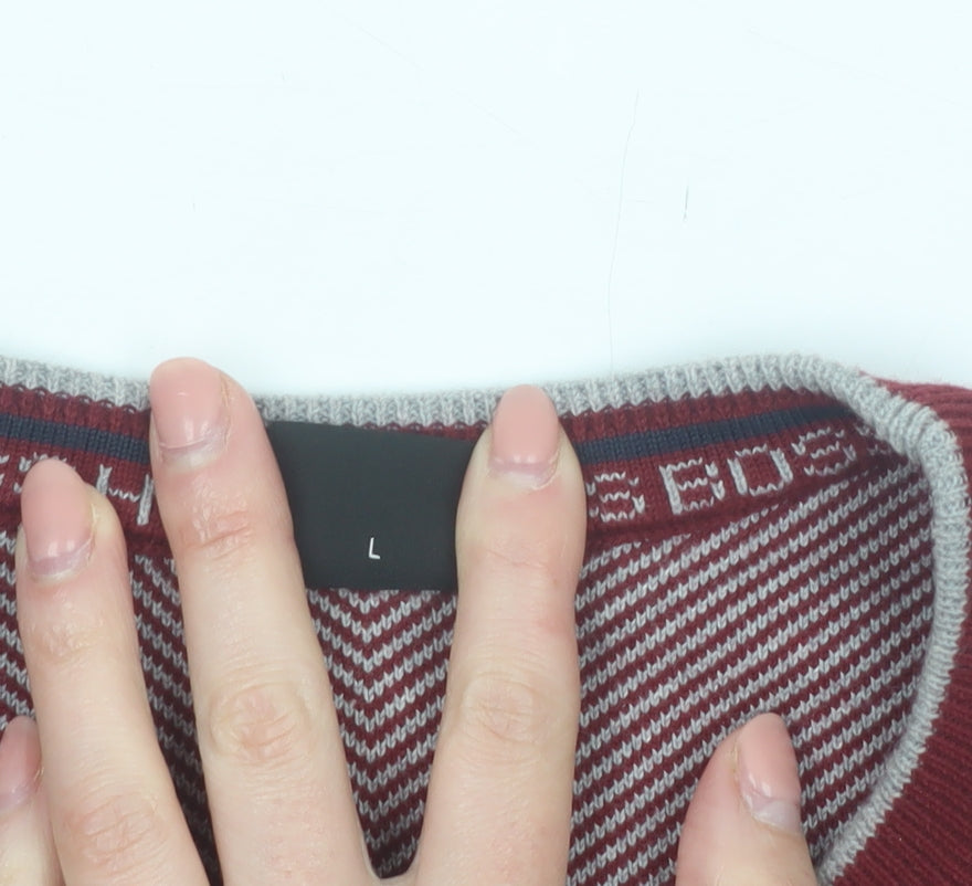 Hugo Boss Men’s Red Cotton Knit Crew Neck Jumper Size L