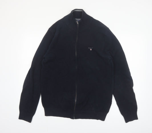 GANT Men's Blue Full Zip Cotton Jumper L High Neck Knit