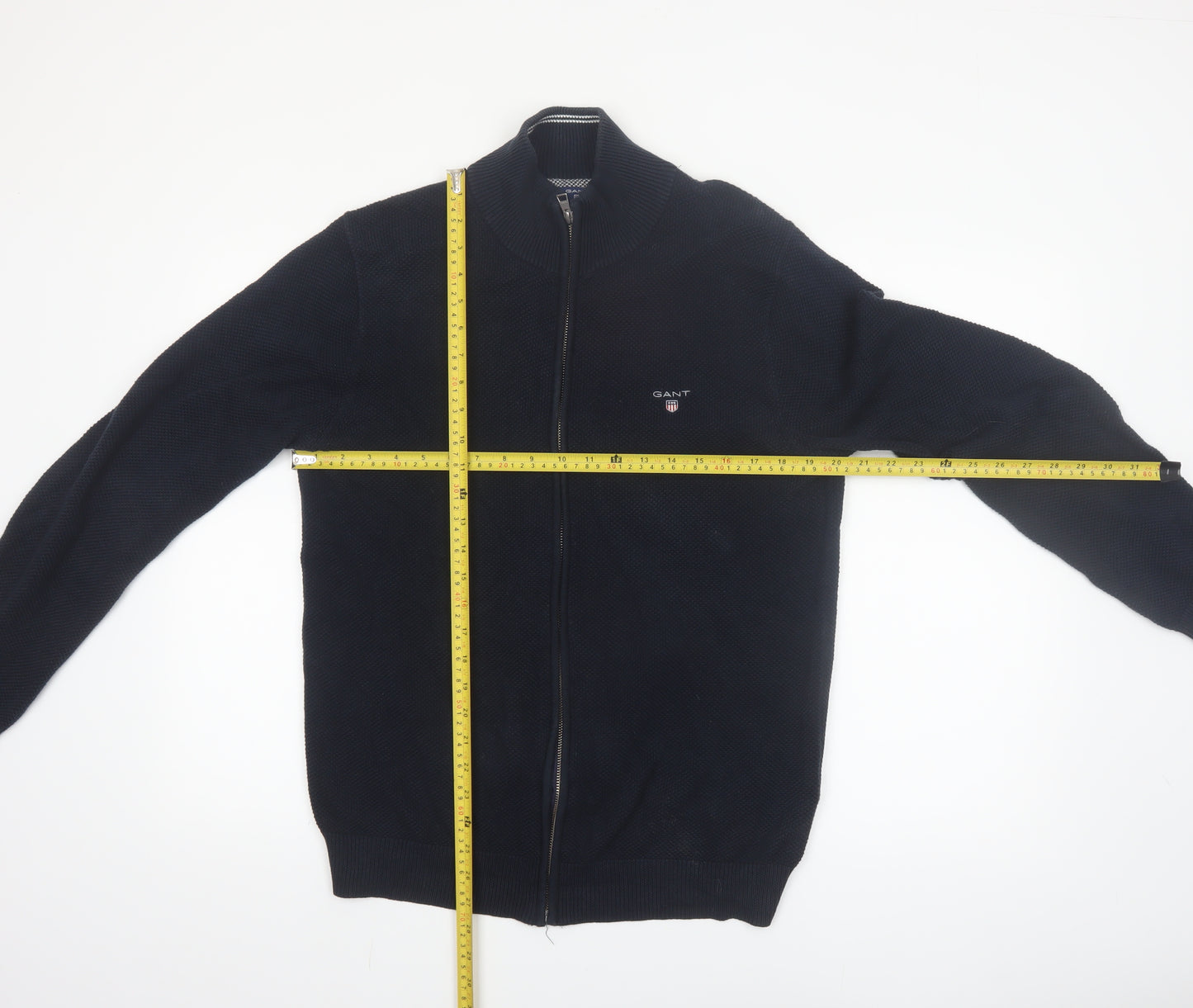 GANT Men's Blue Full Zip Cotton Jumper L High Neck Knit