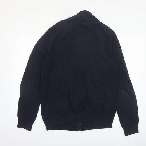 GANT Men's Blue Full Zip Cotton Jumper L High Neck Knit