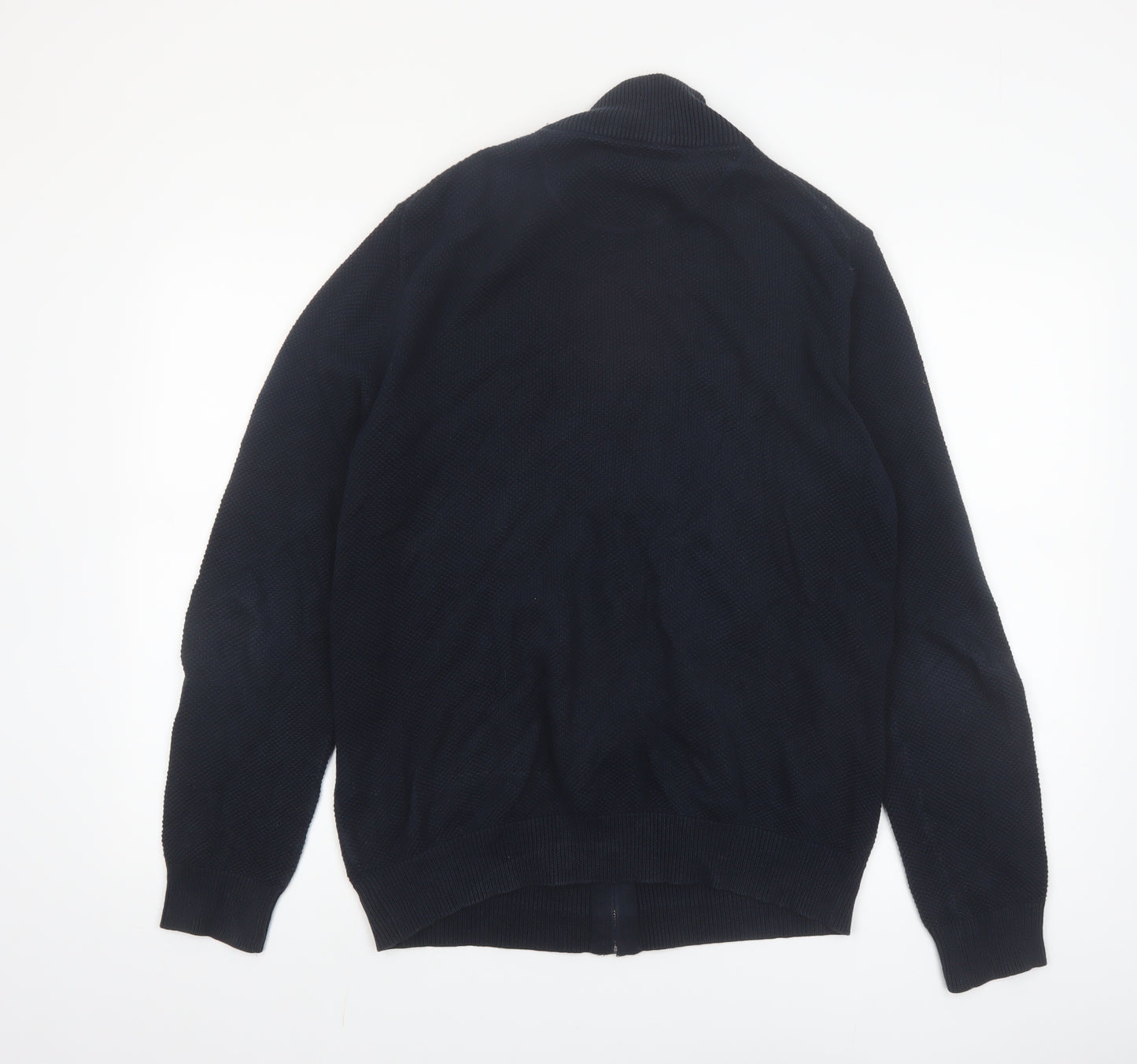GANT Men's Blue Full Zip Cotton Jumper L High Neck Knit