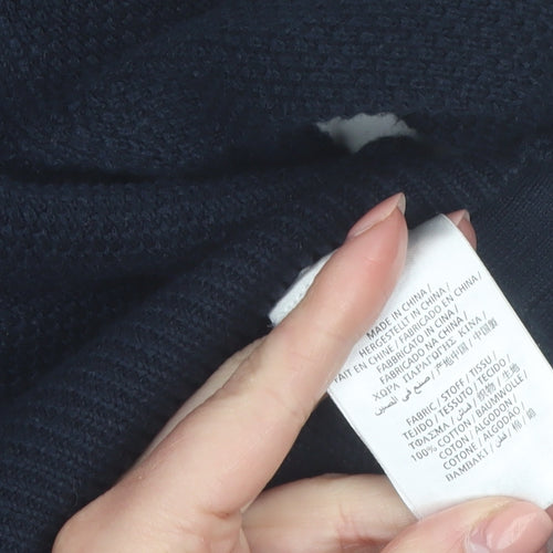GANT Men's Blue Full Zip Cotton Jumper L High Neck Knit