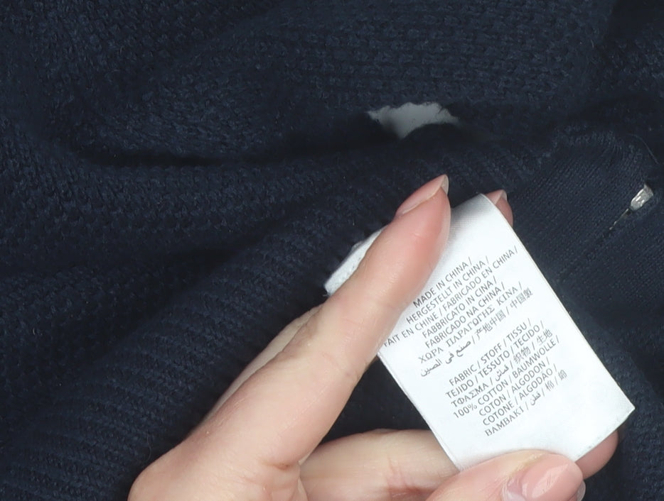 GANT Men's Blue Full Zip Cotton Jumper L High Neck Knit
