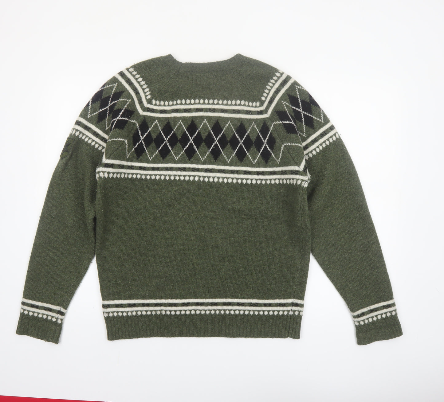 Diesel Men's Green Wool Argyle Crew Neck Jumper Size M