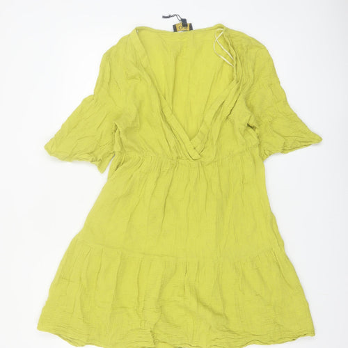 OVS Women’s Green V-Neck Short Cotton A-Line Dress L