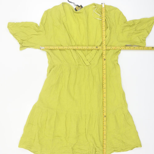 OVS Women’s Green V-Neck Short Cotton A-Line Dress L