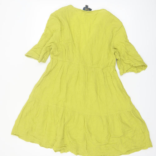 OVS Women’s Green V-Neck Short Cotton A-Line Dress L