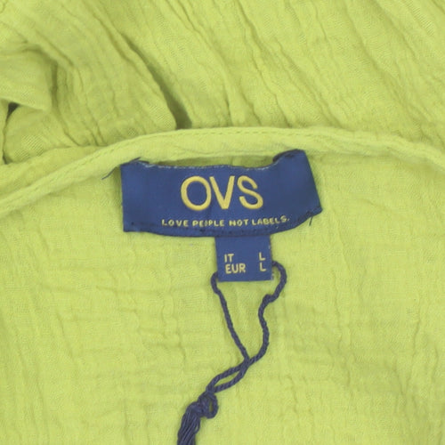 OVS Women’s Green V-Neck Short Cotton A-Line Dress L
