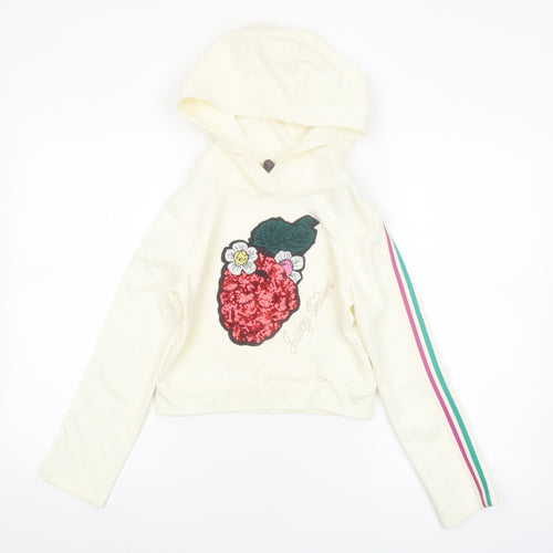 Juicy Couture Girls Ivory Sequin Flower Pullover Hoodie 10-11 Years