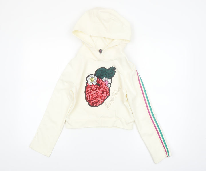 Juicy Couture Girls Ivory Sequin Flower Pullover Hoodie 10-11 Years