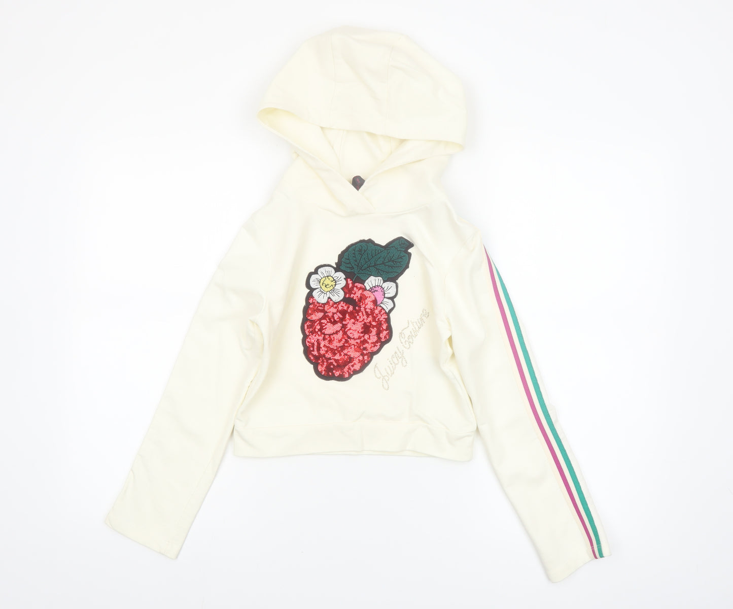 Juicy Couture Girls Ivory Sequin Flower Pullover Hoodie 10-11 Years