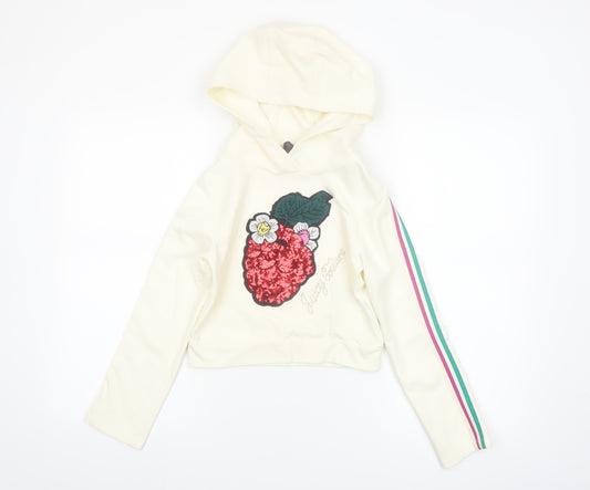 Juicy Couture Girls Ivory Sequin Flower Pullover Hoodie 10-11 Years