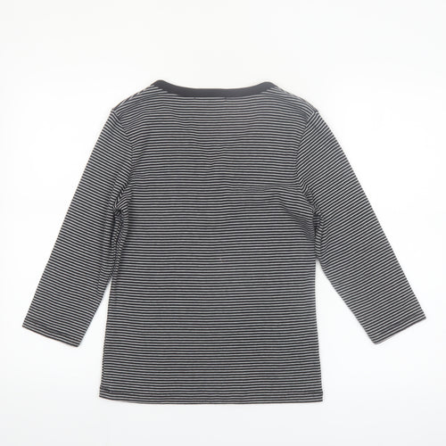 Poppy Women’s Black Striped V-Neck 3/4 Sleeve T-Shirt Size 10