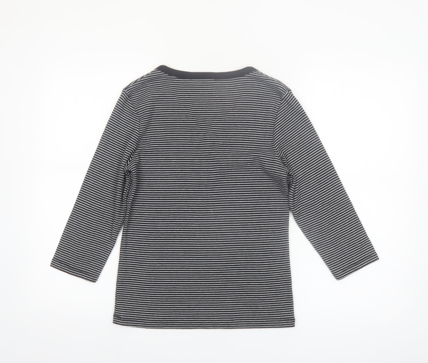 Poppy Women’s Black Striped V-Neck 3/4 Sleeve T-Shirt Size 10
