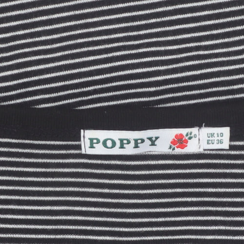 Poppy Women’s Black Striped V-Neck 3/4 Sleeve T-Shirt Size 10