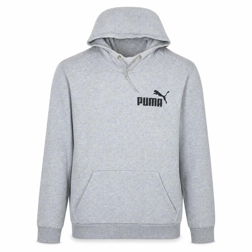 Front view of Puma Men's Grey Pullover Hoodie, size L, Fleece Sportswear