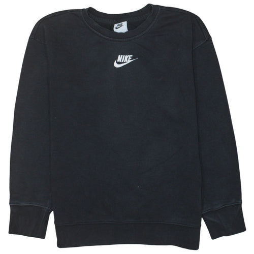 Nike Boys Black Pullover Sweatshirt L (146) Crew Neck Fleece Logo
