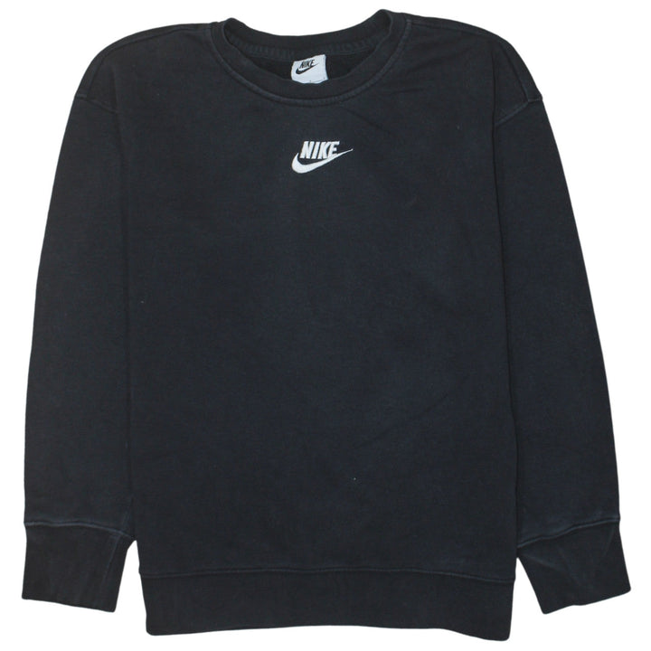 Nike Boys Black Pullover Sweatshirt L (146) Crew Neck Fleece Logo