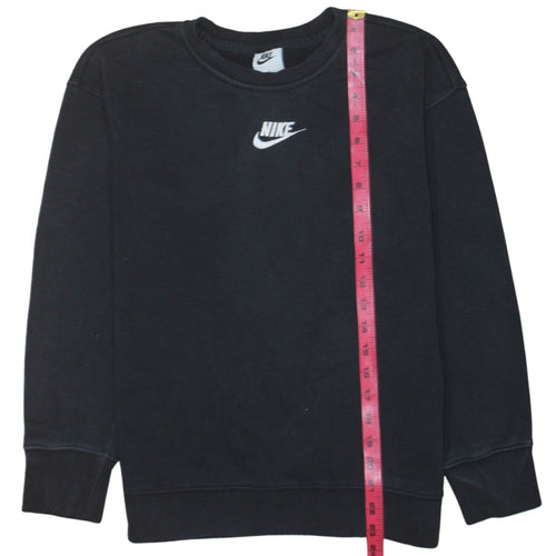 Nike Boys Black Pullover Sweatshirt L (146) Crew Neck Fleece Logo