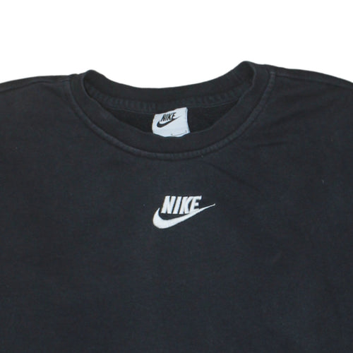 Nike Boys Black Pullover Sweatshirt L (146) Crew Neck Fleece Logo