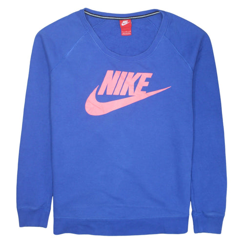Nike Womens Blue Logo Pullover Sweatshirt Size L Cotton Blend