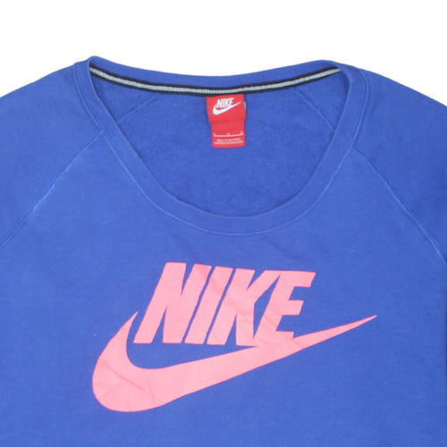 Nike Womens Blue Logo Pullover Sweatshirt Size L Cotton Blend
