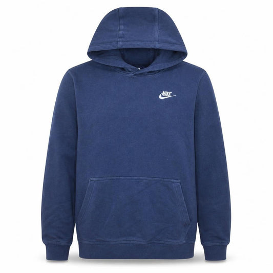 Front view of Nike boys’ blue pullover hoodie sweatshirt l 147–158cm fleece logo