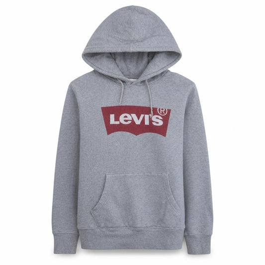 Front view of Levi's Women Grey Pullover Hoodie XS Logo Print Casual Sweatshirt