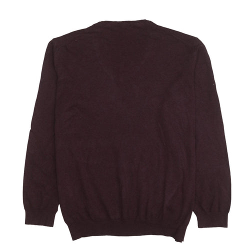 BOSS Mens Brown 2XL V-Neck Wool Cotton Pullover Jumper