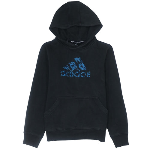 Adidas Boys Black Pullover Hoodie Size 164 Fleece Logo Sweatshirt