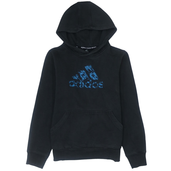 Adidas Boys Black Pullover Hoodie Size 164 Fleece Logo Sweatshirt