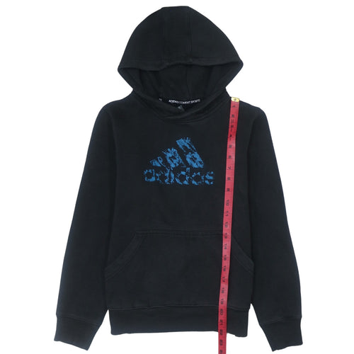 Adidas Boys Black Pullover Hoodie Size 164 Fleece Logo Sweatshirt