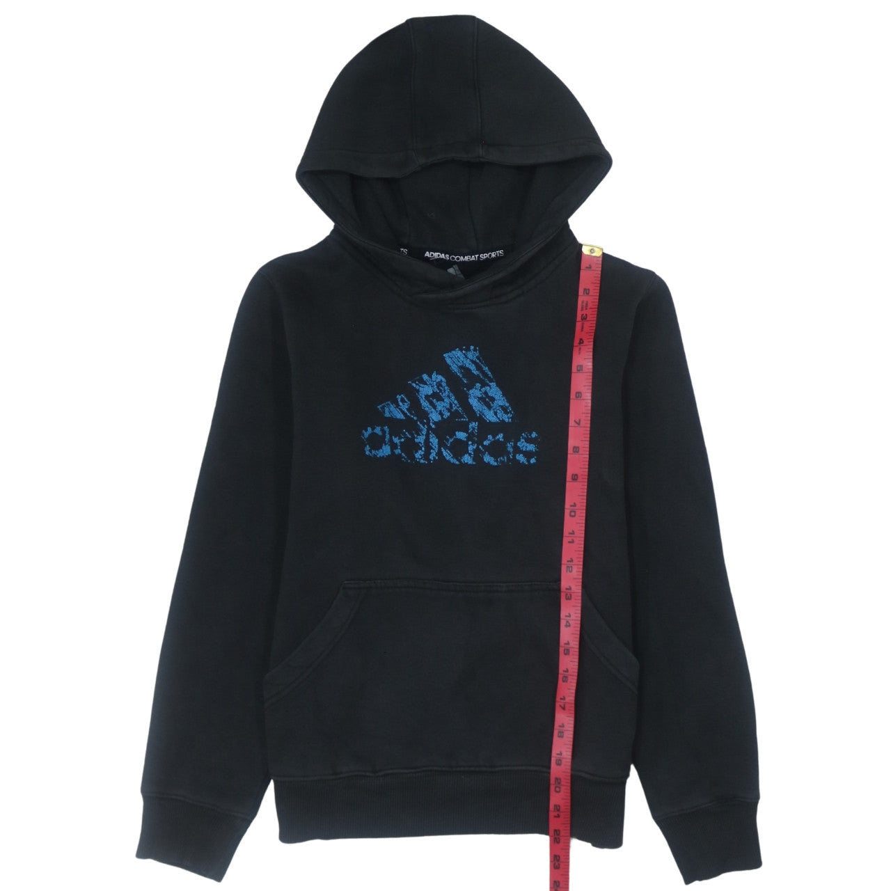 Adidas Boys Black Pullover Hoodie Size 164 Fleece Logo Sweatshirt