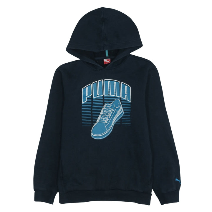 Puma Boys Black Pullover Hoodie Size 164 Graphic Print Fleece Sweatshirt