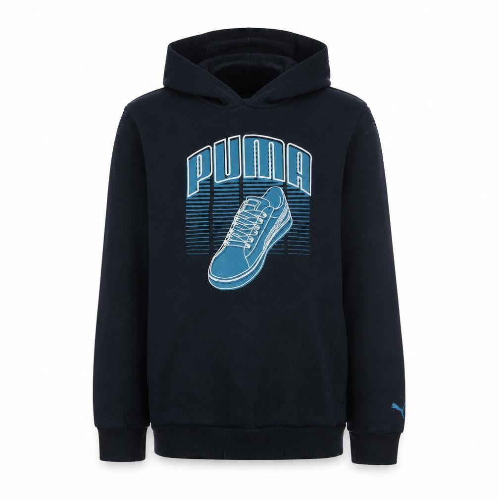 Puma Boys Black Pullover Hoodie Size 164 Graphic Print Fleece Sweatshirt