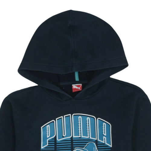 Puma Boys Black Pullover Hoodie Size 164 Graphic Print Fleece Sweatshirt