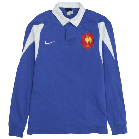 Nike Boys Blue France Rugby Long Sleeve Polo Shirt Size 12-13 Years