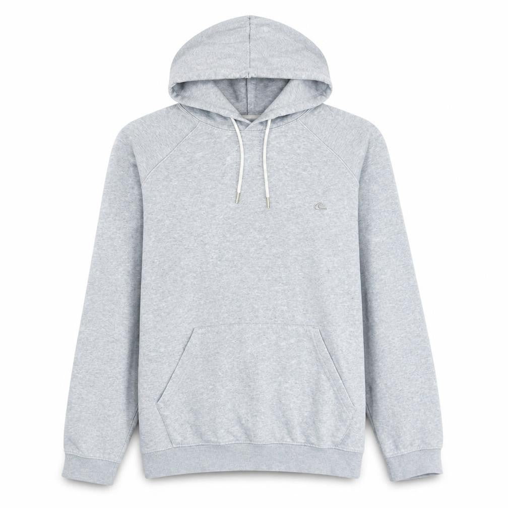Front view of Quiksilver Men's Grey Pullover Hoodie, size M, Casual Fleece